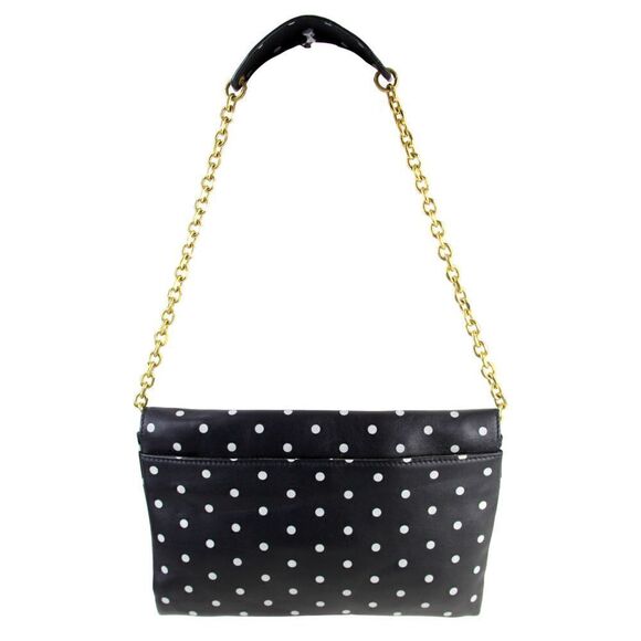 J.CREW BLACK GENUINE LEATHER POLKA DOT CHAIN ENVELOP SHOULDER BAG HANDBAG PURSE - Picture 5 of 13